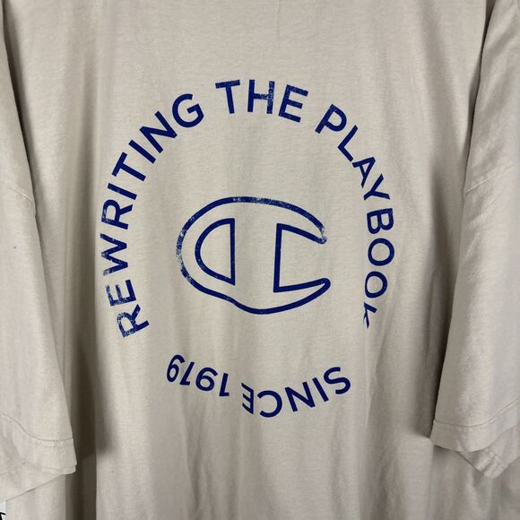 Champion Comfort Wash T-shirt Rewriting The Playbook Size 4XB Beige Blue NWT - Picture 6 of 7